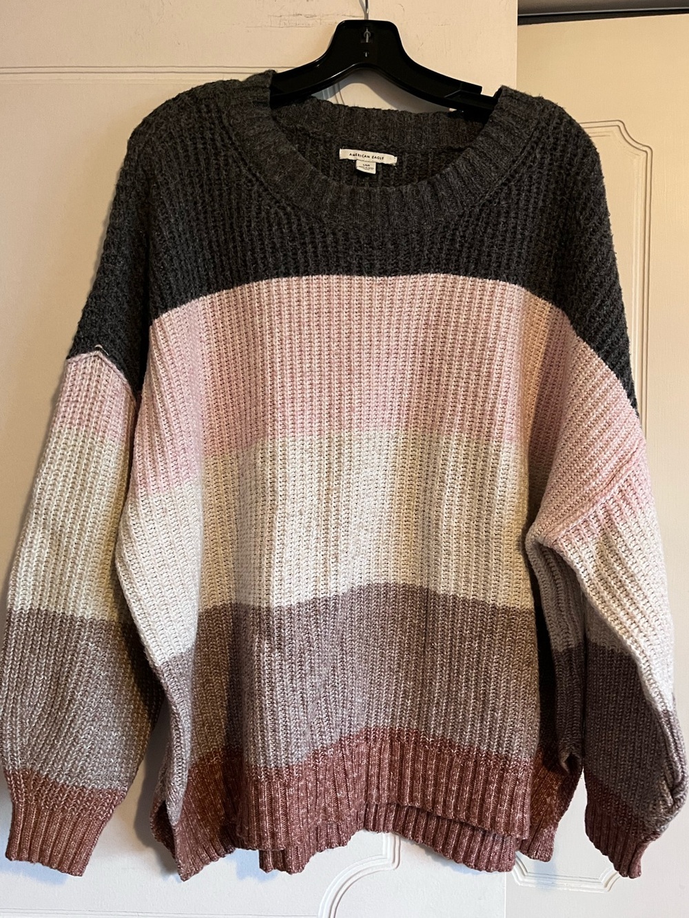 American Eagle Women’s L Color Block Striped Crew Neck Ribbed Knit Pullover